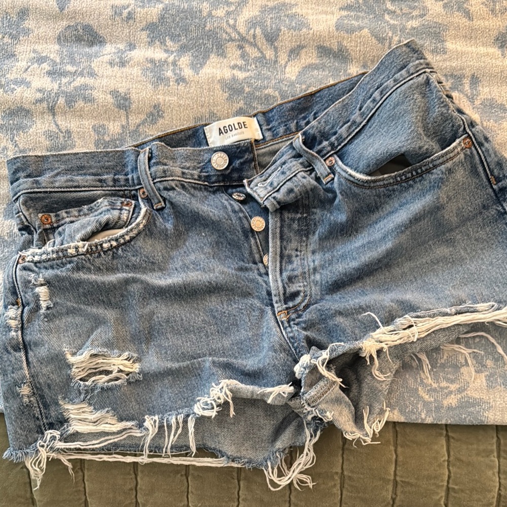 Agolde Ripped Blue Denim Shorts